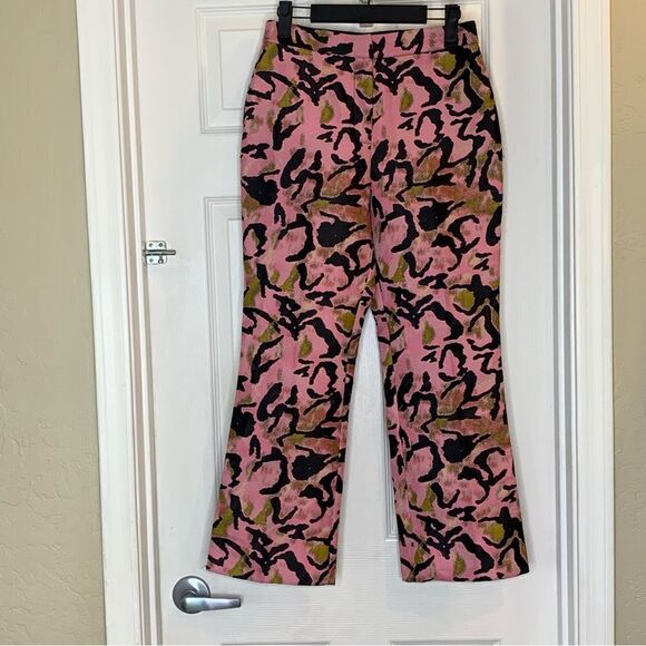 TopShop Pink Animal Print Jacquard Trouser Pants Cropped Size 4 - Picture 1 of 9